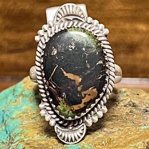 Black Jack Turquoise Ring Sterling Silver 925 Southwestern Adjustable Band